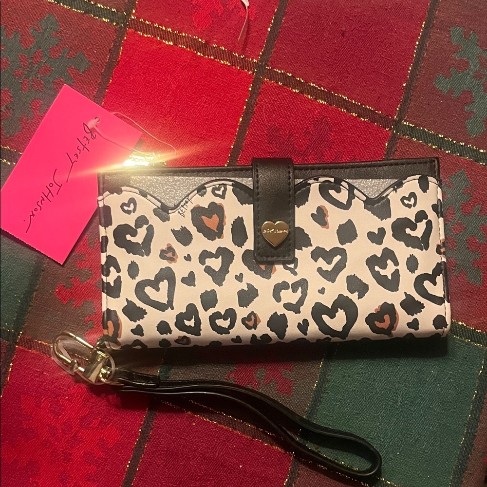 Betsey Johnson Heart Leopard Print Wristlet